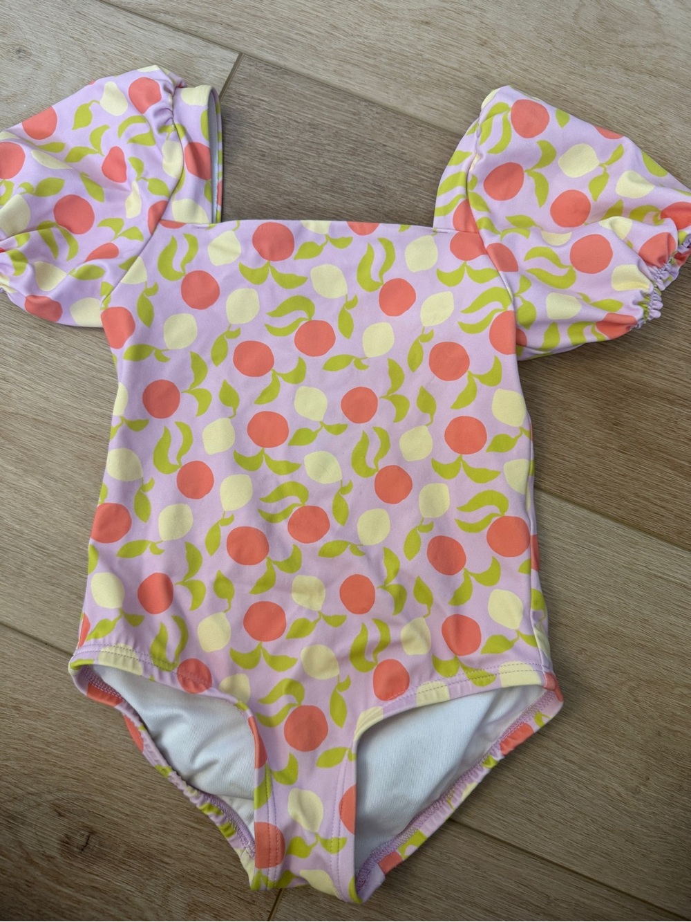 Hanna Andersson Pink Peach-Print Puff Sleeve One-Piece